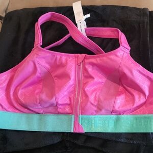 SHEFIT Pink and Green Racerback Sports Bra